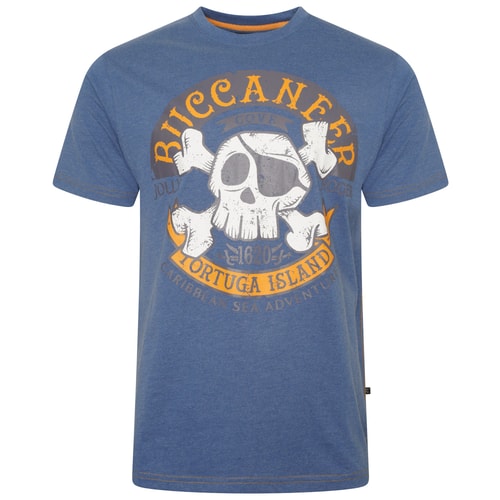 KAM Buccaneer Print T-Shirt Blue Marl